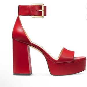 Michael Kors red leather platform heels sexy ankle wrap party Sandals